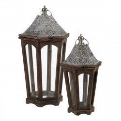 Lantern 32 x 28 x 60 cm Candleholder Brown Silver Fir wood (2 Units)