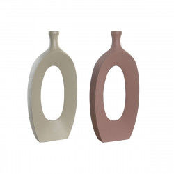 Vaas DKD Home Decor 21 x 7 x 48 cm Beige Roze Aluminium (2 Stuks)