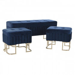 Banquette DKD Home Decor   Bleu Métal Velours (110 x 40 x 47 cm)