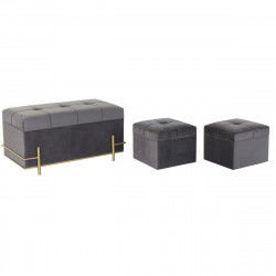 Bench DKD Home Decor Foam Grey Golden Metal Polyester Velvet MDF Wood (80 x...