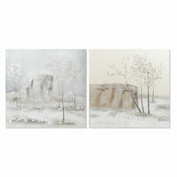 Quadro DKD Home Decor Tela 100 x 3,8 x 100 cm Alberi Cottage (2 Unità)