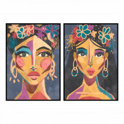 Schilderij DKD Home Decor 102,5 x 4,3 x 142,6 cm Vrouw Modern (2 Stuks)