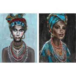 Painting DKD Home Decor 90 x 2,4 x 120 cm Colonial African Woman (2 Units)