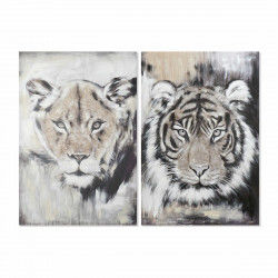 Schilderij DKD Home Decor Tijger Koloniaal 80 x 3 x 120 cm (2 Stuks)