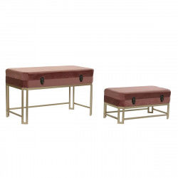 Banquette DKD Home Decor   Rose Doré Métal Velours (80 x 40 x 47 cm)