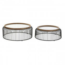 Set of 2 tables DKD Home Decor Brown Black Transparent 90 x 90 x 35 cm