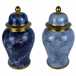 Potiche DKD Home Decor 22 x 22 x 42 cm 22 x 22 x 44 cm Porcelaine Bleu Doré...