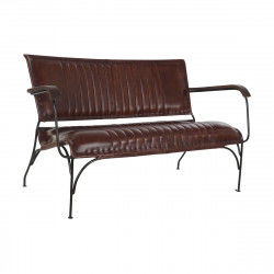 Bench with backrest DKD Home Decor Metal Wood Brown Leather (127 x 70 x 74 cm)