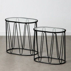 Mesa auxiliar 56 x 35,5 x 56 cm Cristal Negro Metal (2 Unidades)