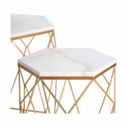 Mesa auxiliar 55,25 x 55,25 x 59 cm Dorado Metal Blanco Mármol (2 Unidades)