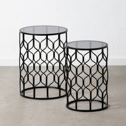 Mesa auxiliar 41 x 41 x 56 cm Cristal Negro Metal (2 Unidades)