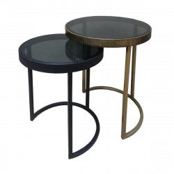 Side table Crystal Black Golden Iron 40 x 40 x 56 cm (2 Units)