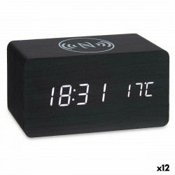 Montre-Réveil avec Chargeur sans Fil Noir PVC Bois MDF 15 x 7,5 x 7 cm (12...