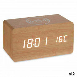 Alarm Clock with Wireless Charger Brown PVC MDF Wood 15 x 7,5 x 7 cm (12 Units)