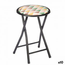 Folding Stool Geometric Black PVC Metal 30 x 30 x 45 cm (10 Units)