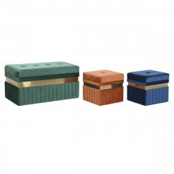 Banquette DKD Home Decor Bleu Vert Orange Doré Bois MDF 93 x 47 x 45 cm (3...