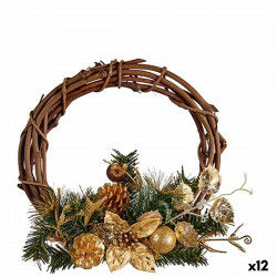 Couronne de Noël Marron Vert Bois Plastique 33 x 9 x 35 cm (12 Unités)