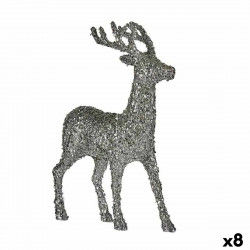 Deko-Figur Weihnachts-Rentier Glitzernd Weiß Silberfarben Kunststoff 15 x 45...