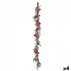 Guirlande de Noël Branche Fleurs Rouge Vert 15 x 15 x 190 cm (4 Unités)