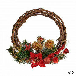 Couronne de Noël Rouge Vert Bois Plastique 33 x 9 x 35 cm (12 Unités)