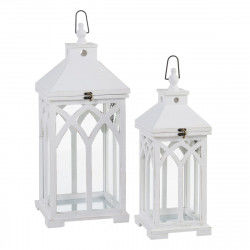 Farol Portavelas Blanco Cristal Madera de abeto 28 x 28 x 70 cm (2 Unidades)