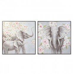 Quadro DKD Home Decor Elefante 100 x 3,5 x 100 cm Coloniale Fiori (2 Unità)