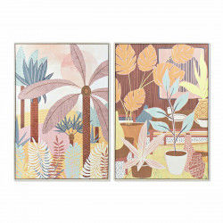 Schilderij DKD Home Decor 83 x 4,5 x 123 cm Boho Blad van een plant (2 Stuks)