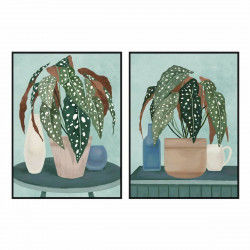 Schilderij DKD Home Decor 90 x 4 x 120 cm Planten Stads (2 Stuks)