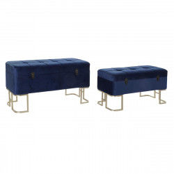 Banqueta DKD Home Decor   Azul Dorado Metal Terciopelo (90 x 40 x 47 cm)