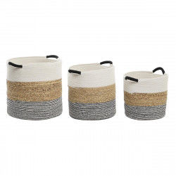 Korb-Set DKD Home Decor Beige Schwarz Naturfaser 40 x 40 x 40 cm