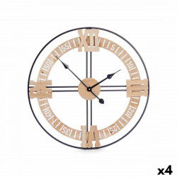 Wanduhr Schwarz Metall Holz MDF 60 x 60 x 5 cm (4 Stück)