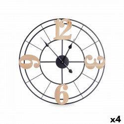 Horloge Murale Noir Métal Bois MDF 60 x 60 x 5 cm (4 Unités)