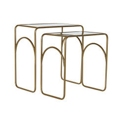 Juego de 2 Mesitas DKD Home Decor Dorado Metal Cristal 55 x 30 x 55 cm