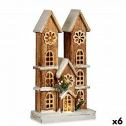 Decoratieve figuren Licht Huis Wit Bruin Hout 25 x 46 x 9 cm (6 Stuks)