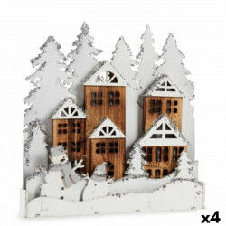 Figura Decorativa Luz Pueblo Blanco Marrón Madera 44 x 44,7 x 6 cm (4 Unidades)