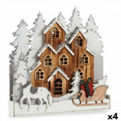 Decoratieve figuren Licht Dorp Wit Bruin Hout 44 x 44,5 x 6 cm (4 Stuks)