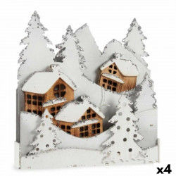 Figura Decorativa Luz Pueblo Blanco Marrón Madera 44 x 48 x 7,5 cm (4 Unidades)