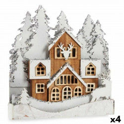 Decoratieve figuren Licht Dorp Wit Bruin Hout 44 x 43 x 6 cm (4 Stuks)