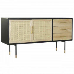 Dientafel DKD Home Decor Zwart Gouden Natuurlijk Rotan Pijnboom 150 x 44 x 76 cm