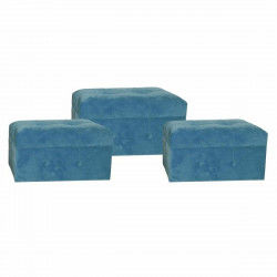 Reposapiés DKD Home Decor Azul Poliéster Madera MDF (3 pcs)