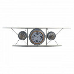 Horloge Murale DKD Home Decor Verre Fer Avion Bois MDF Gris foncé (120 x 21 x...