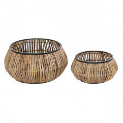 Set de Macetas DKD Home Decor Natural Negro Metal Ratán (50 x 50 x 25,4 cm)