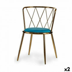 Silla Rombos Azul Dorado 50,5 x 73 x 51 cm (2 Unidades)