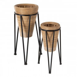 Set of Planters 34 x 34 x 58 cm Natural Black Metal Bamboo (2 Units)