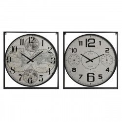 Horloge Murale Home ESPRIT Blanc Noir Métal Bois MDF 62 x 6 x 65 cm (2 Unités)