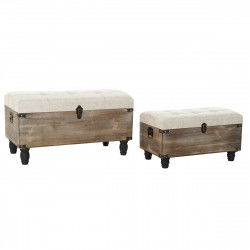 Banc de coffre DKD Home Decor 2 Pièces Beige Bois Polyester (80 x 40 x 44 cm)