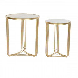 Satz mit 2 Tischen DKD Home Decor Weiß Gold 47,5 x 47,5 x 56 cm