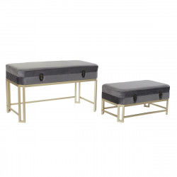 Banquette DKD Home Decor   Gris Doré Métal Velours (80 x 40 x 47 cm)