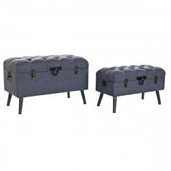 Banc de coffre DKD Home Decor Bleu Métal Polyester MDF (81 x 42 x 52 cm)