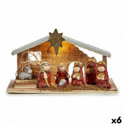 Crèche de Noël Blanc Rouge Doré Bois Céramique 29,5 x 16,5 x 11,5 cm (6 Unités)